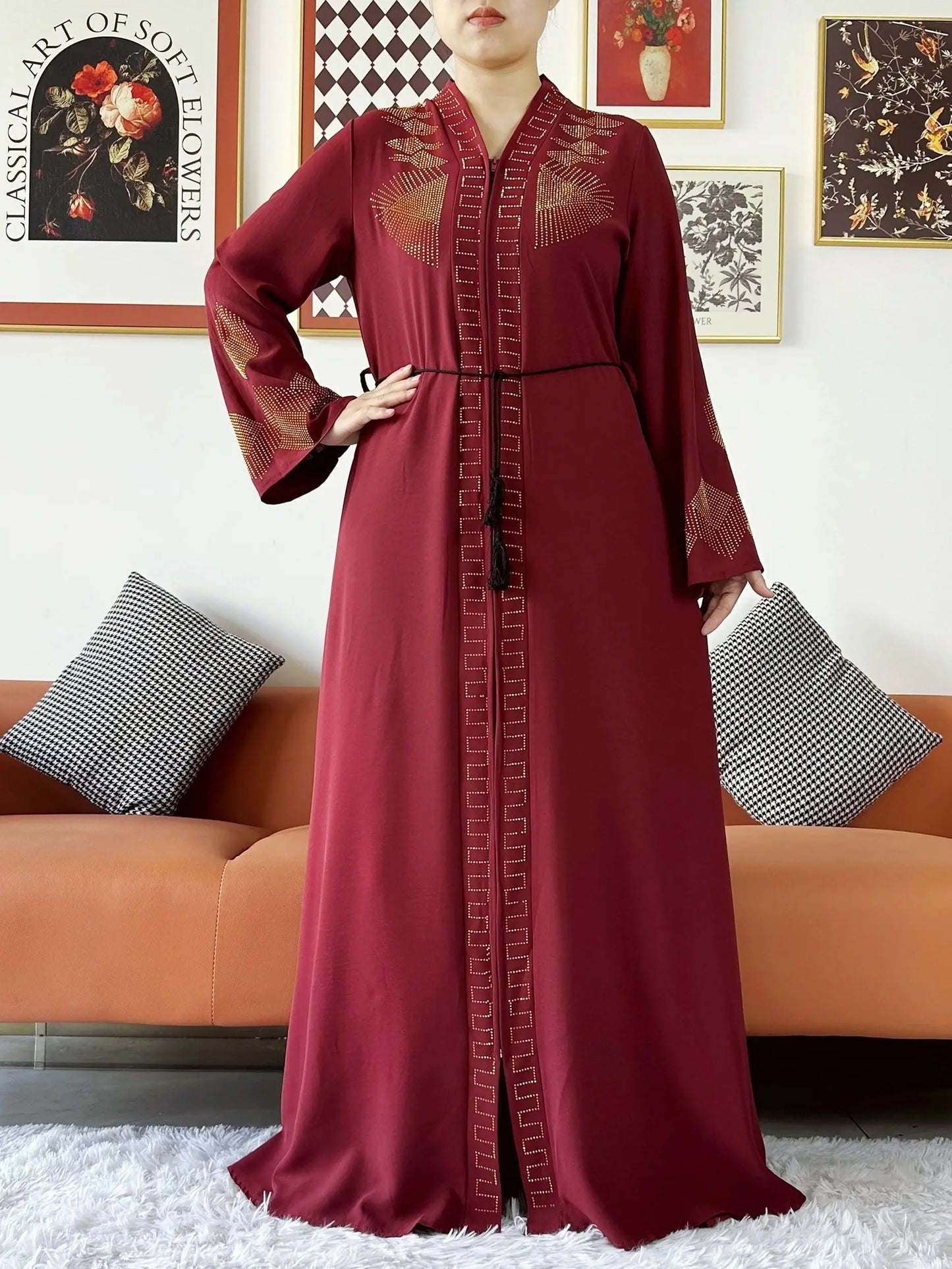 New Women Elegant Dress Chiffon Open Abaya